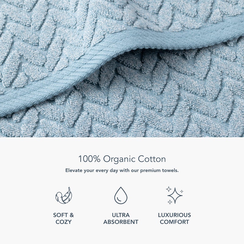 TexereSilk Texere 100% Organic Cotton Jacquard 650 GSM Premium Bath Towel Sets - Extra Absorbent Quick Dry and Plush, 2 Large Bath Towels, 2 Hand Towels, 2 Washcloths (Cable, Smoke Blue, 6 Piece) - Image 2